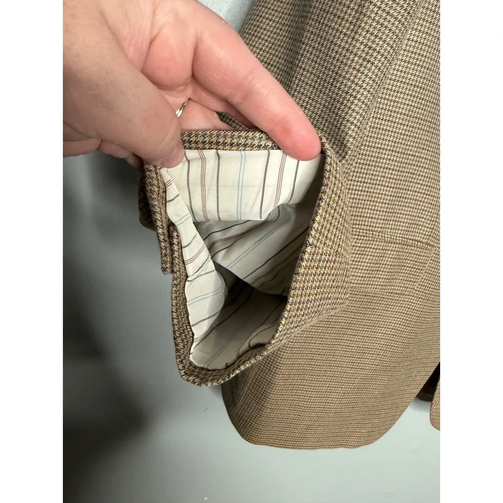 Lauren Ralph Lauren houndstooth silk wool‎  blazer jacket light brown tan